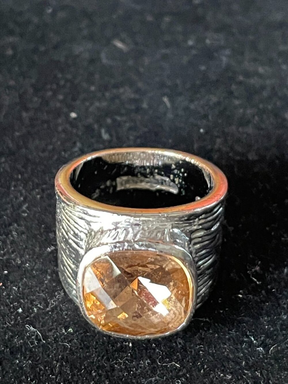 Lia Sophia Peachy Keen Peach Crystal Silver Tone Statement Ring